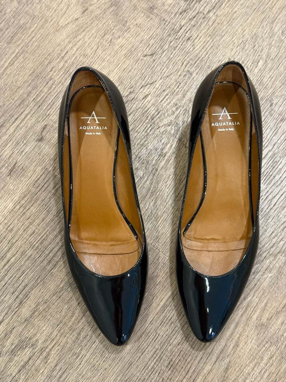 NEW Aquatalia Black Patent Leather - Pasha Block Heel Pumps Size 6